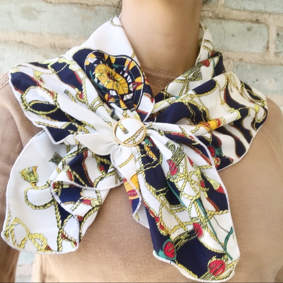 Vintage Accessories - Vintage Neckerchief Scarf 80s Nautical Hook Loop